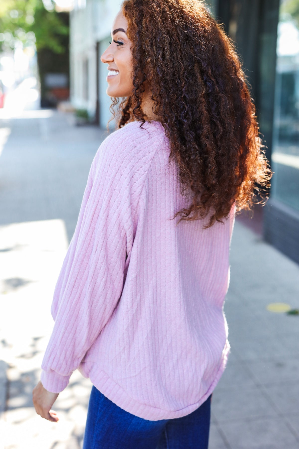 Feel Your Best Mauve Ribbed Brushed Hacci Sweater