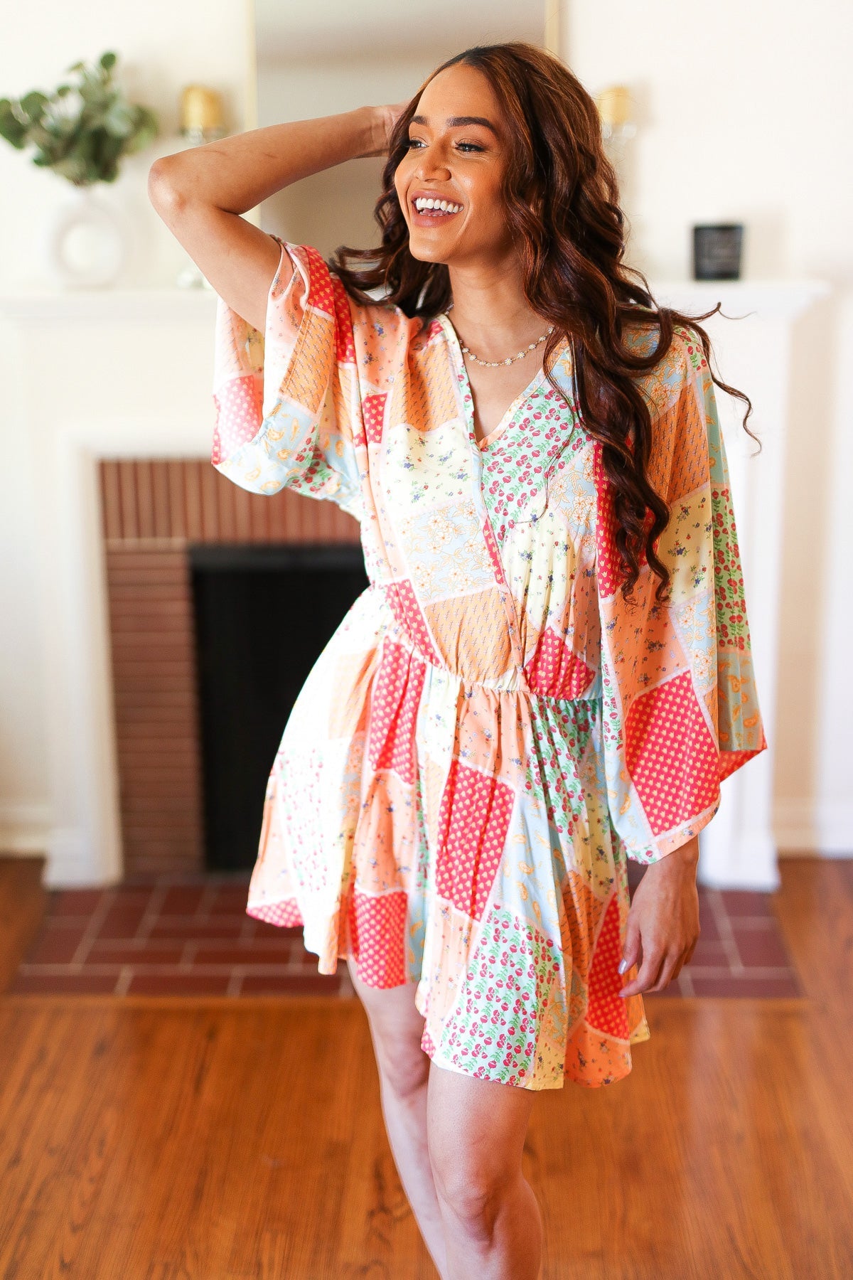 Multicolor Paisley Patchwork Surplice Romper