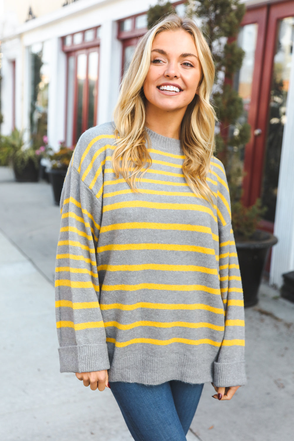 Love Found Sunflower Multistripe Ribbed Knit Sweater