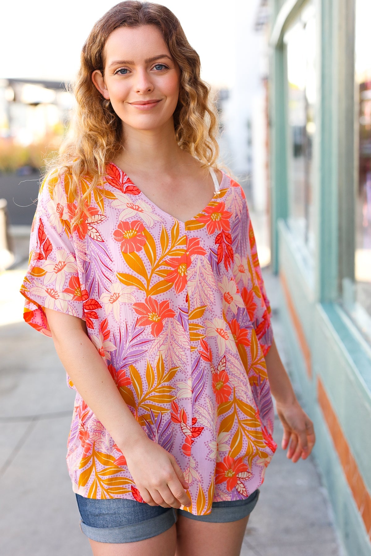 Lilac Tropical Floral Print Woven Top