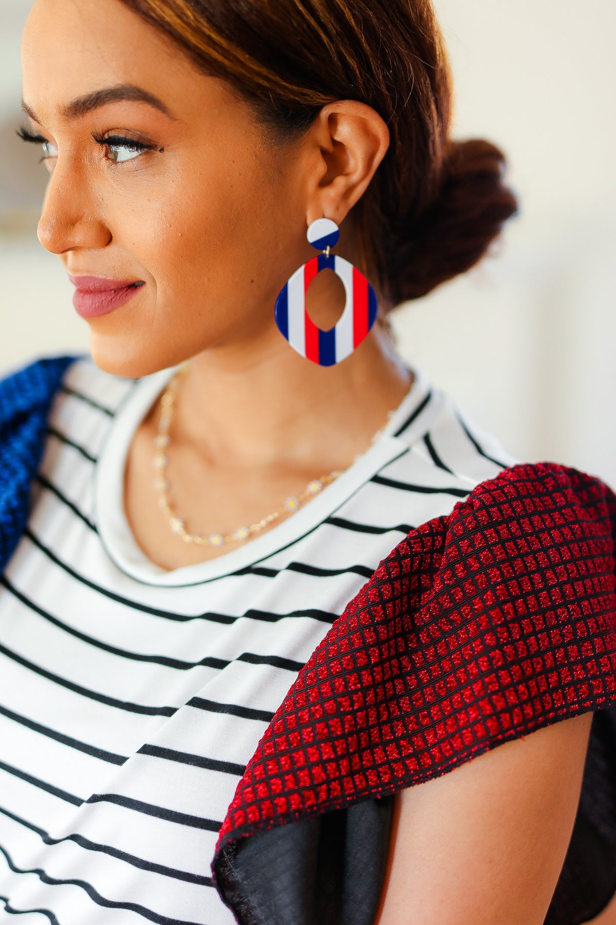 Americana Oval Cut-Out Resin Dangle Earrings