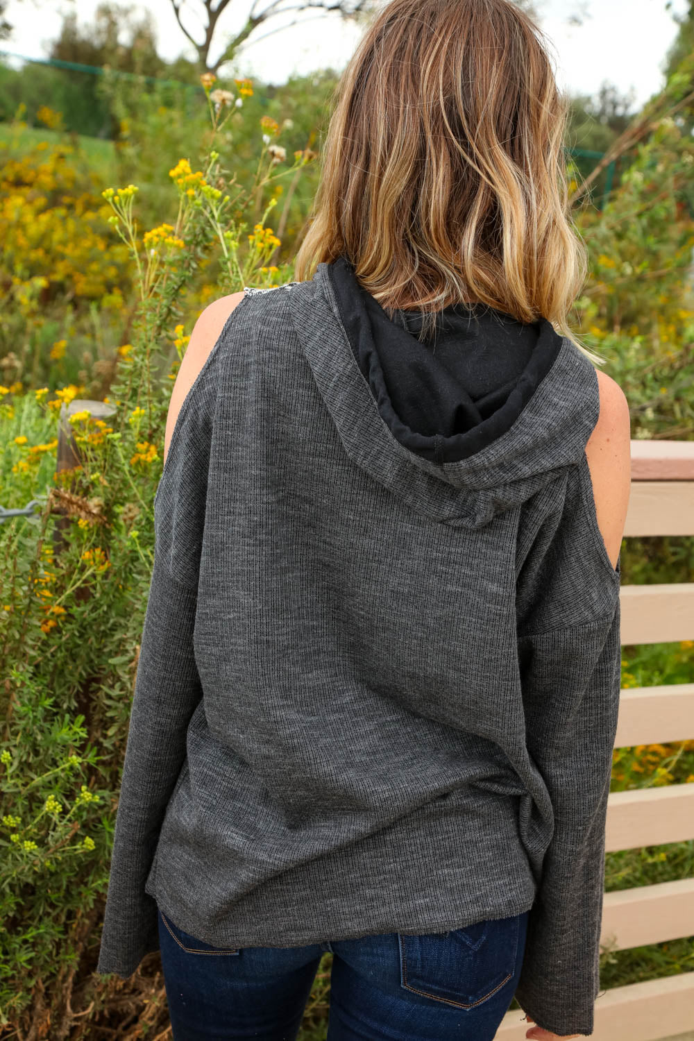 Thermal Triangle Tribal Cold Shoulder Hoodie