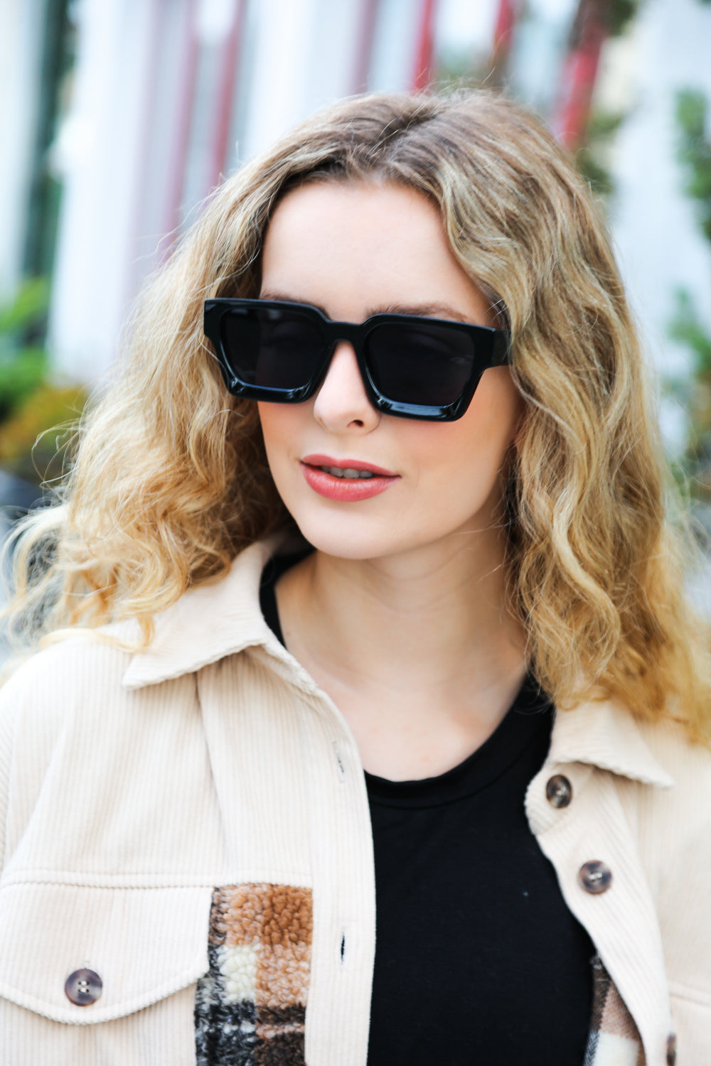 Black Thick Frame Rectangle Sunglasses