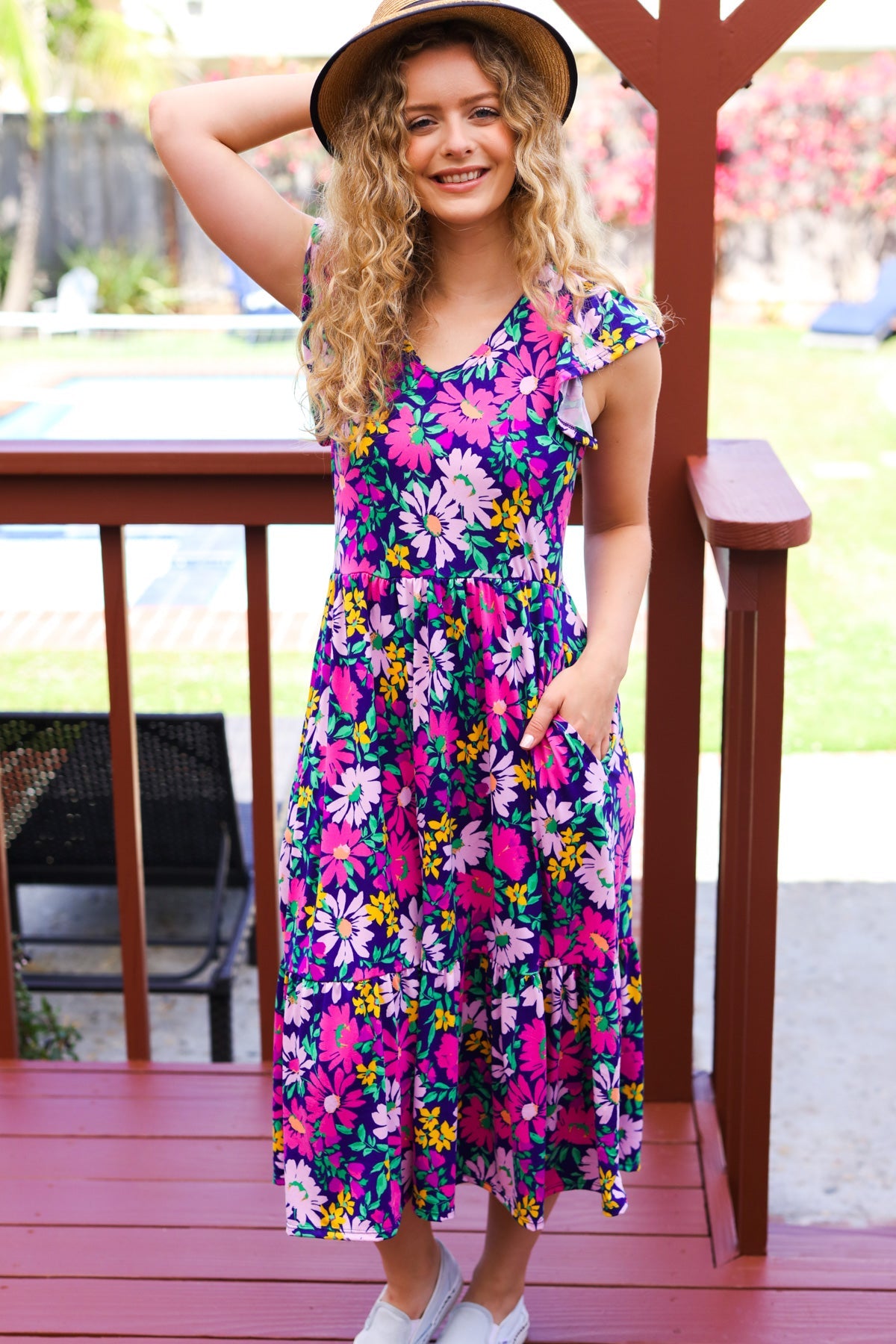 Diva Dreams Navy & Lilac Floral Fit & Flare Midi Dress