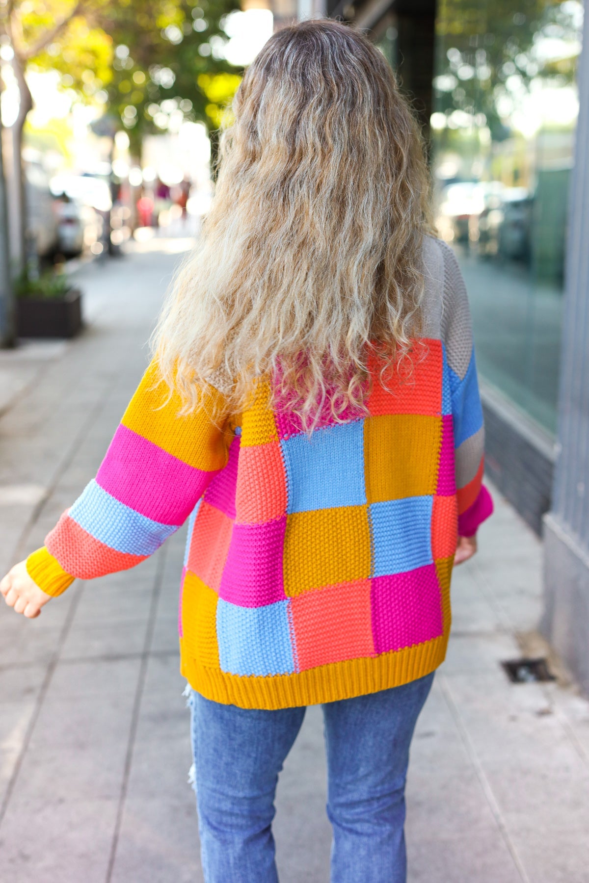 Spread Joy Multicolor Chunky Knit Color Block Patchwork Cardigan