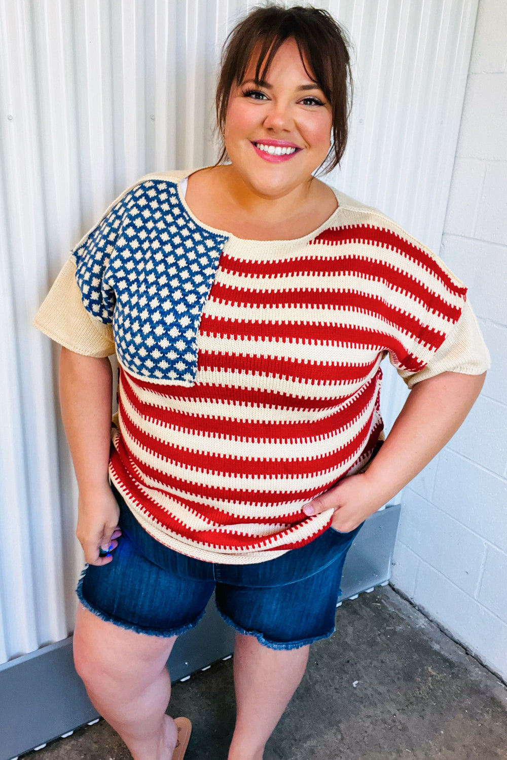 American Flag Jacquard Knit Sweater Top