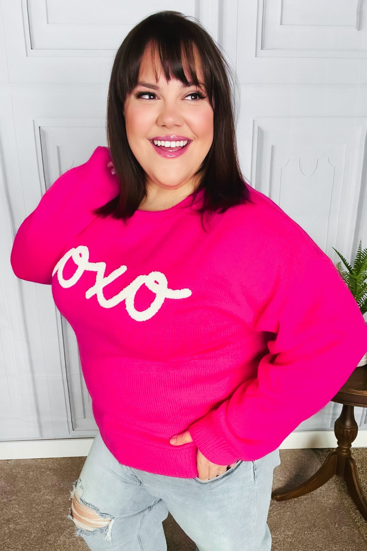 Love In the Air Fuchsia "Xoxo" Embroidered Sweater