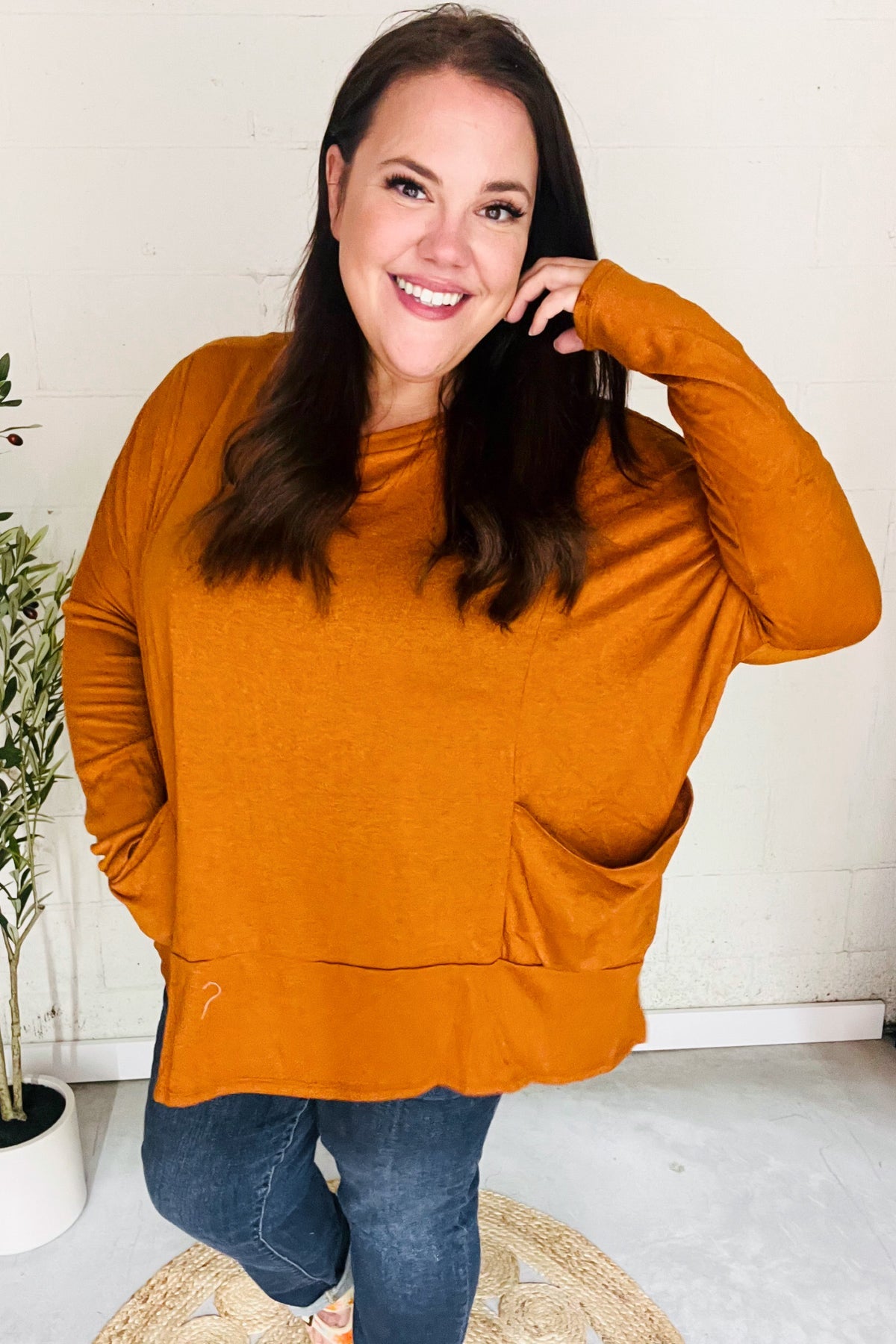 Rust Hacci Dolman Pocketed Sweater Top