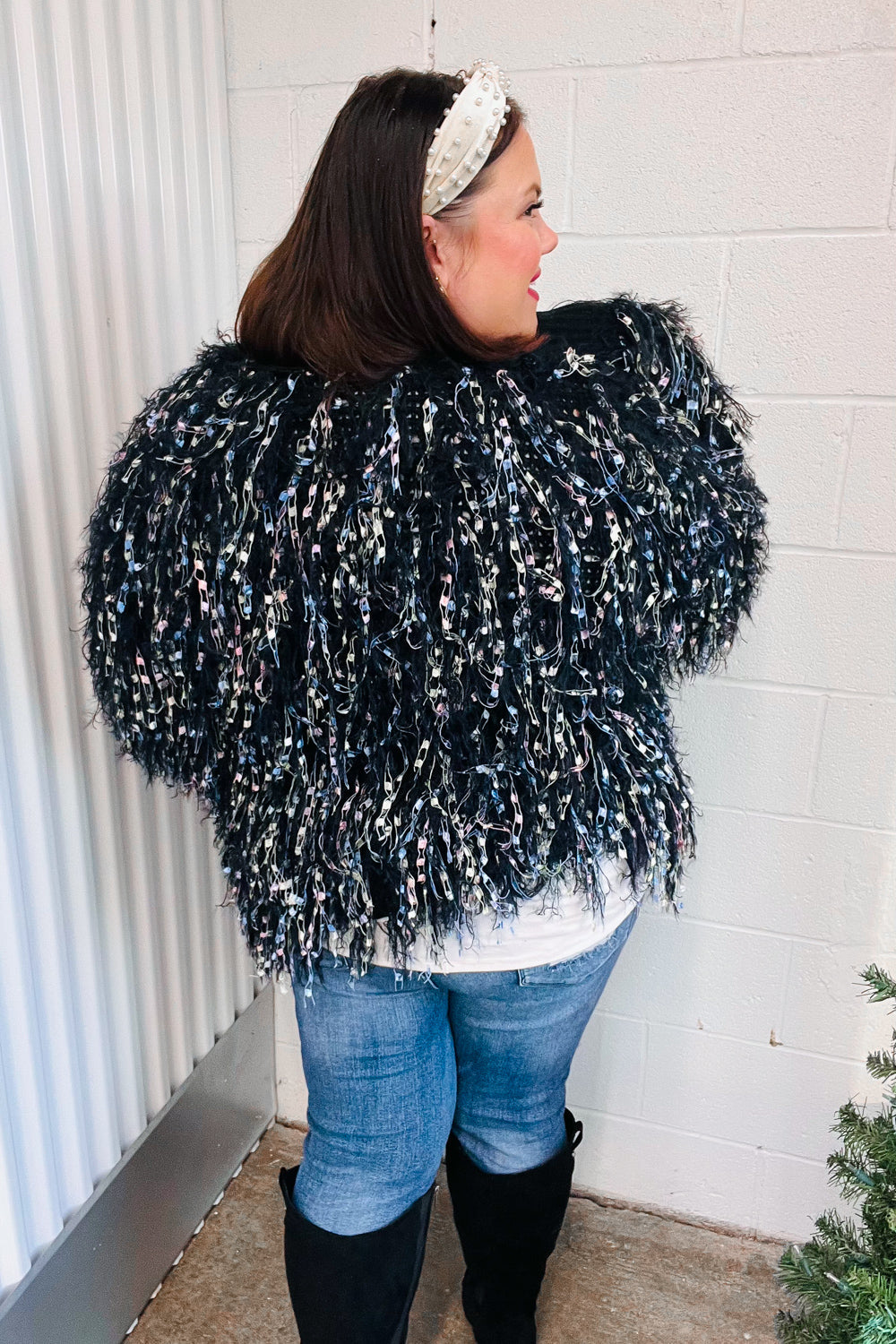 Dazzling Black & Multicolor Fuzzy Fringe Knit Cardigan